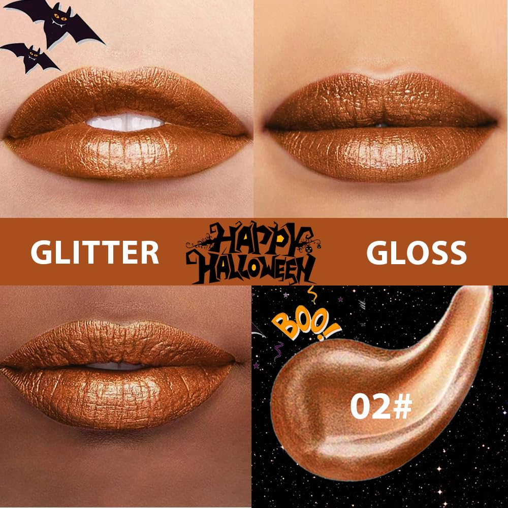 Golden Brown Metallic Lipstick for Women,Glitter Sparkling Liquid Lipstick,Long Lasting Waterproof Lightweight Comfortable Non-Drying Bold Dark Lip Gloss for Gothic Stage Makeup,Vegan-Velvo Beauty