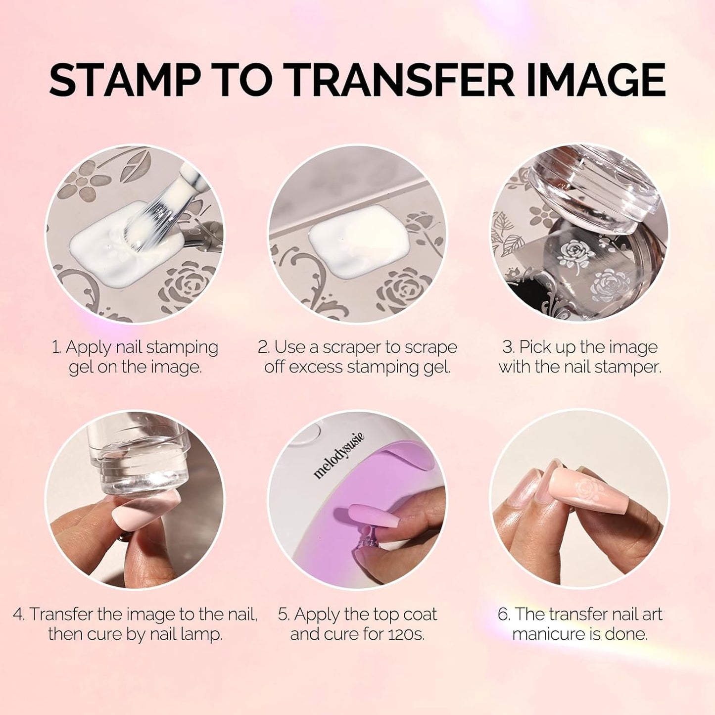 MelodySusie French Nail Stamper Kit, Silicone Stampers with Scrapers, 4PCS Tool for French Manicure DIY Home Nail Design Salon, Pink-Velvo Beauty