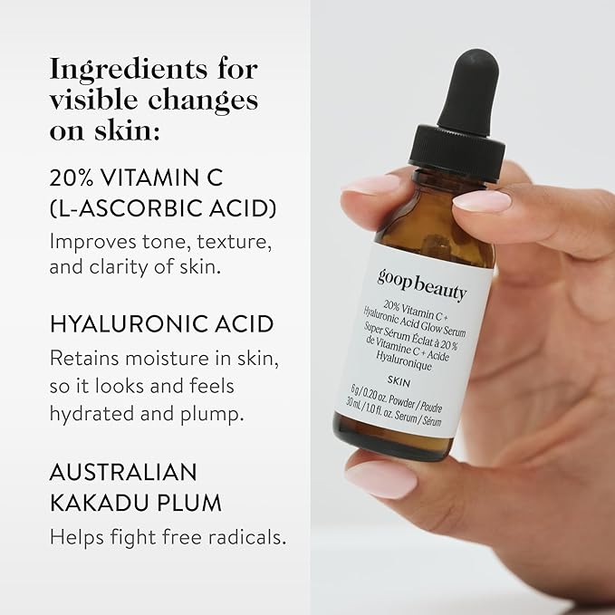 goop Beauty 20% Vitamin C + Hyaluronic Acid Serum | Improves Tone, Texture, & Hydration | L-ascorbic Acid and Hyaluronic Acid | Paraben and Silicone Free | 1 fl oz-Velvo Beauty