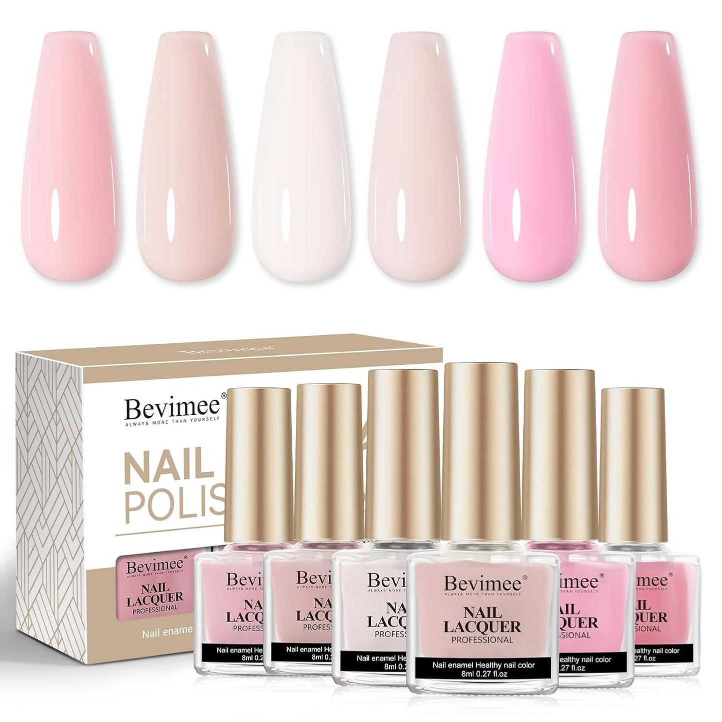 Nude Nail Polish Set: Quick Dry Nail Lacquer Non Ge Regular Sheer Colors White Nude Light Pink Natural Fingerpolish Fast Drying DIY Salon Gift For Women, 6 Colors 8lm/0.27fl.oz-Velvo Beauty