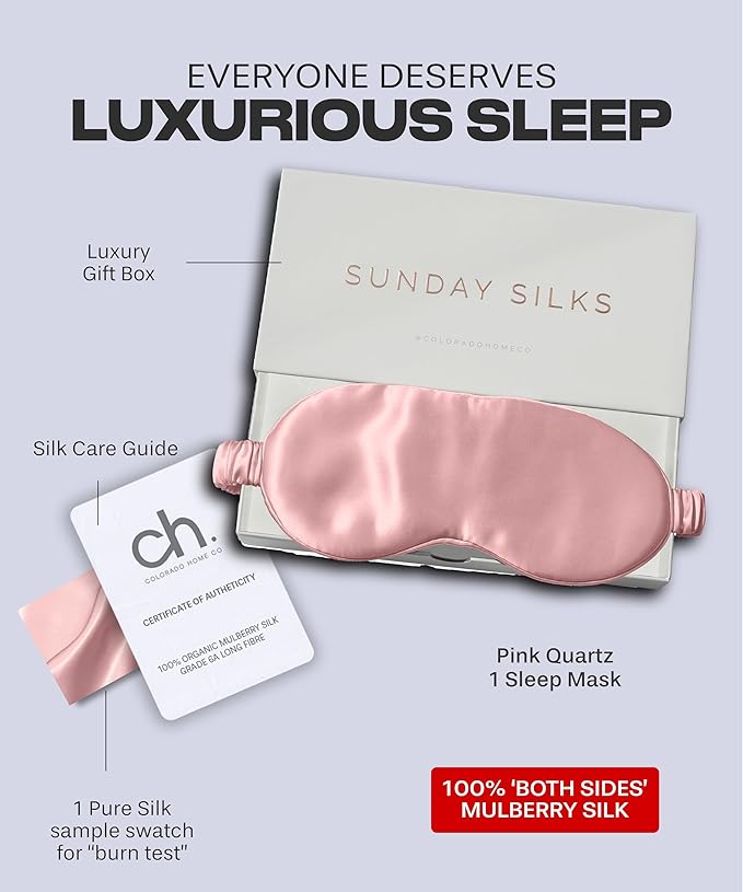 SUNDAYSILKS™ Exclusive Mulberry Silk Sleep Mask | Soft Eye Covers, Blackout Sleeping Mask for Women & Men | Silk Eye Mask for Sleep, Travel, and Relaxation | Antifaz para Dormir [Pink Quartz]-Velvo Beauty
