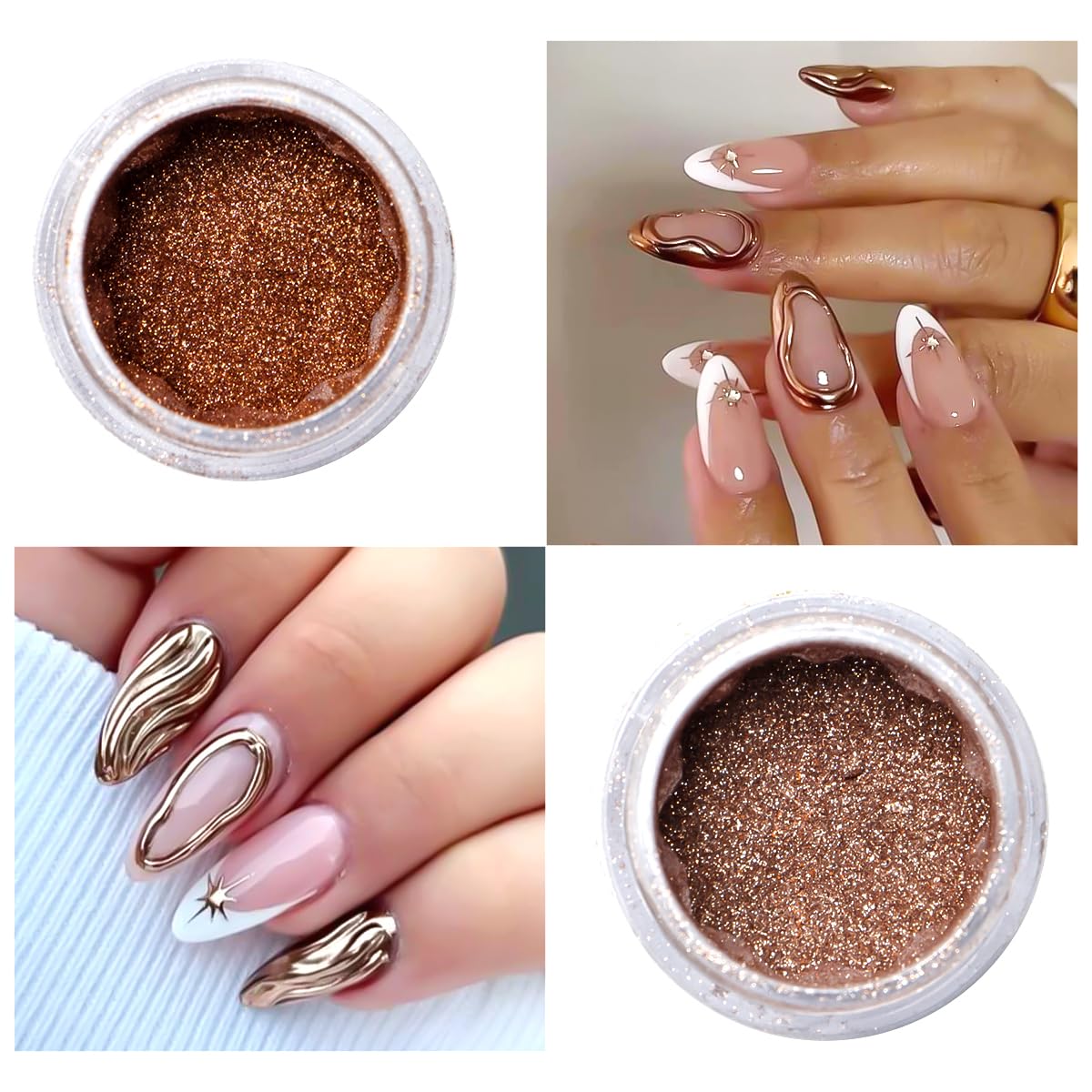Chrome Nail Powder Metallic Gold And Silver, Magic Mirror Effect Pigment Glitter Rubbing Dust, 3D Carving Nail Molding Gel & Holographic Dip Nail Powder Kit for Nail Decor Home Manicure DIY-Velvo Beauty
