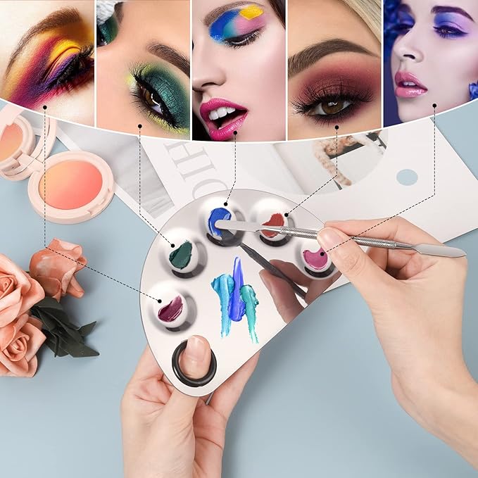 Makeup Mixing Palette, Premium Stainless Steel Cosmetic Makeup Palette with Spatula Tool, Nail-art Cosmetic Palette for Mixing Cosmetic/Nail Polish/Pigment (Semicircle)-Velvo Beauty