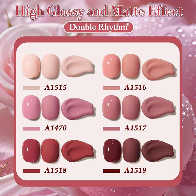Double Rhythm 6 Pcs 15 ML Gel Polish Set Same Color Same Bottle Soak Off Gel Polish Kit Nail Art Manicure Salon DIY at Home for Women (Burgundy Red Nude Pink Purple Beige-T6-3)-Velvo Beauty