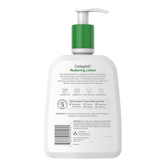 Cetaphil Restoring Body Lotion with Antioxidants for Aging Skin, Great for Neck and Chest Areas, Fragrance and Paraben Free, Suitable for Sensitive Skin 16 oz. Bottle-Velvo Beauty