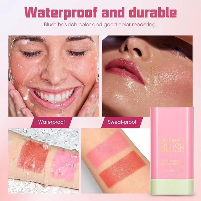 Buqikma Blush Stick Hydrated Solid 2PCS Blush Stick for Cheeks - Soft Cream Blush Stick Natural Matte Makeup Blush Stick Cream Blush Moisturizer Stick for Face,Lips and Eyes (Shy Pink+Orange)-Velvo Beauty