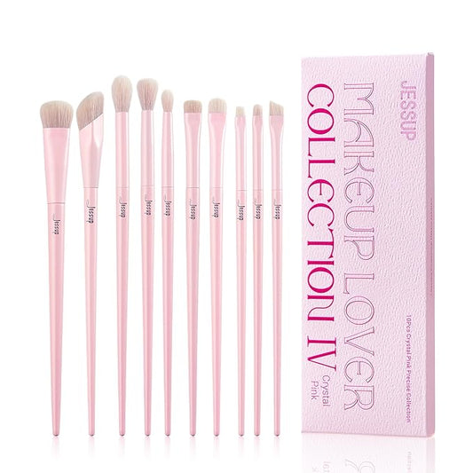 Jessup Eyeshadow Brush Set 10Pcs Pink Eye Makeup Brushes Concealer Brush Premium Synthetic Eye shadow Eyeliner Smudge Crease Blending Brush for Makeup, T496-Velvo Beauty