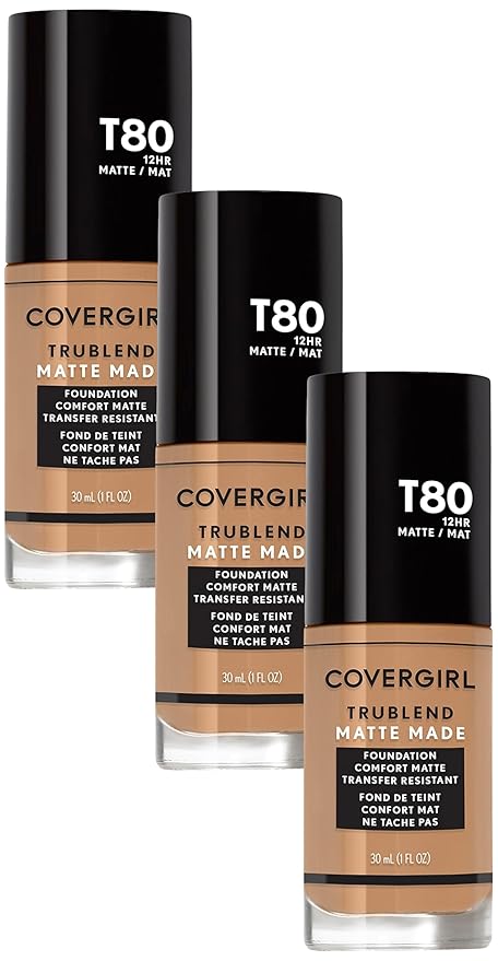 COVERGIRL TruBlend Matte Made Liquid Foundation, Toasted Caramel (Pack of 3)-Velvo Beauty