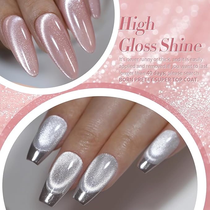 Born Pretty Cat Magnetic Eye Gel Nail Polish, Pastel Milky Jelly Cat Magnetic Gel Pastel Blue Green Purple Pink Nude Silver Nail Art Gel Manicure Salon DIY Gifts 7ML 6PCS-Velvo Beauty