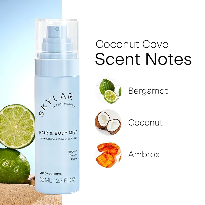 Skylar Coconut Cove Hair & Body Mist | Hypoallergenic & Clean Fragrance | Vegan, Cruelty Free, and Safe For Sensitive Skin | 80 ML, 2.7 Fl Oz-Velvo Beauty