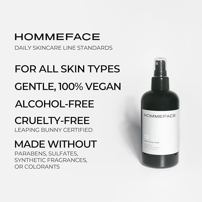 HOMMEFACE Men’s Herbal Spray Face Toner, 8.45 fl. oz. - Alcohol-Free, Hydrating and Balancing Facial Mist with Witch Hazel, CICA Extract, Anti Aging, Aftershaving, for All Skin Types-Velvo Beauty