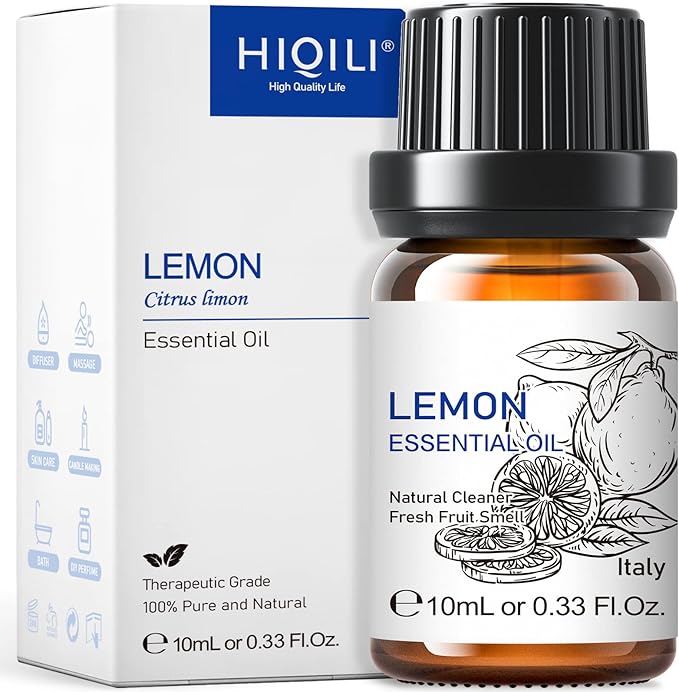 HIQILI Lemon Essential Oil, Household Cleaning, Air Purification, Skin Care, Can be Added to Cleansers, Sprays, Body Lotions Use - 0.33 Fl Oz/10ML-Velvo Beauty
