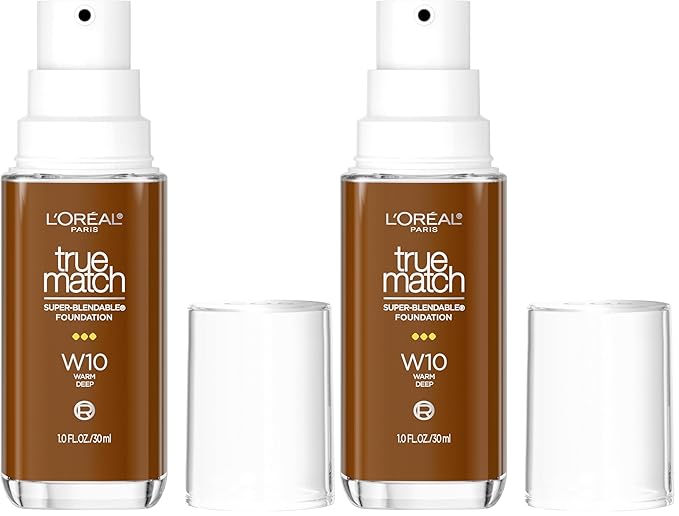L’Oréal Paris True Match Super-Blendable Foundation, Medium Coverage Liquid Foundation Makeup with SPF 17, W10, Deep, 1 Fl Oz (Pack of 2)-Velvo Beauty