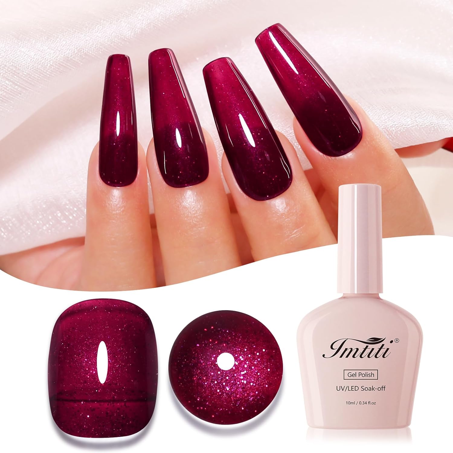 Imtiti Glitter Gel Nail Polish, Burgundy Red Iridescent Glitter Gel Polish Cherry Red Diamond Shimmer Sparkle Soak Off UV LED Nail Gel Polish Autumn Winter Gel Polish Manicure Gel Nail Kit 10ML-Velvo Beauty