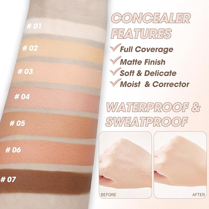 Cream Concealer Full Coverage Makeup, Matte Color Correcting Concealer with Brush, Waterproof, Conceals Blemish, Pores and Spots, Under Eye Makeup Concealer for Dark Circles (#01 IVORY WHITE)-Velvo Beauty