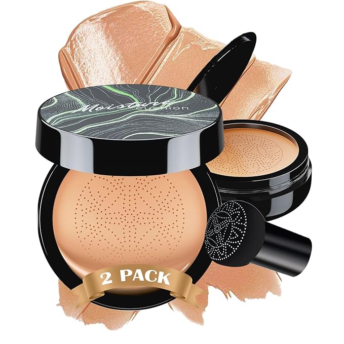 Mushroom Head Air Cushion CC Cream - BB Cream Face Makeup Foundation for Mature Skin Moisturizing Concealer Brighten Long-Lasting, Even Skin Tone for All Skin Types (2PCS Medium Deep)-Velvo Beauty
