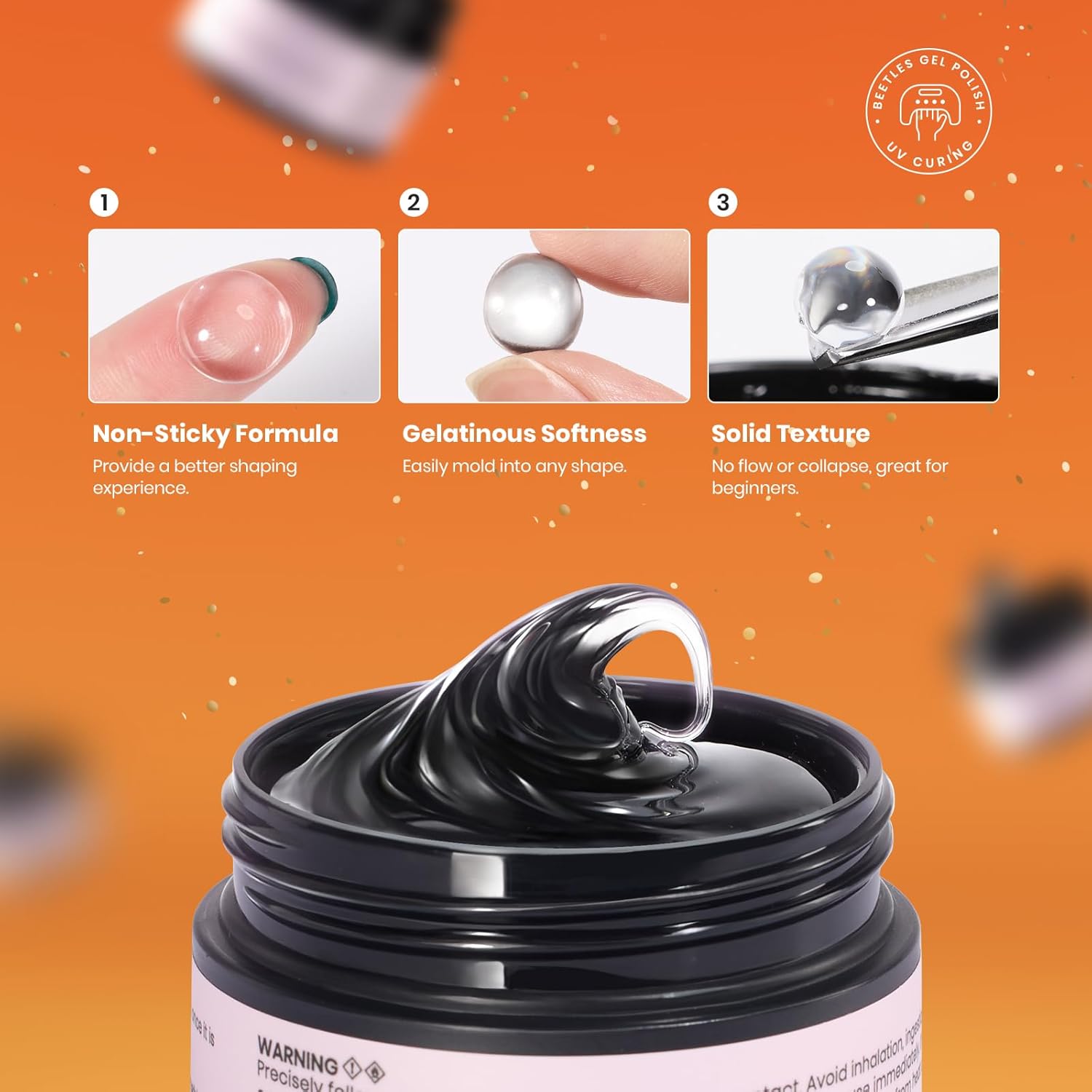 Beetles Solid Builder Nail Gel, 1.06 oz Clear 3D Gel Nail Art Non-Sticky Sculpting Gel, Hard Gel Building Gel with Chrome Nail Powder, Fall Nails Art Sculpture Pen Gift for Women,LED & UV Lamp Needed-Velvo Beauty