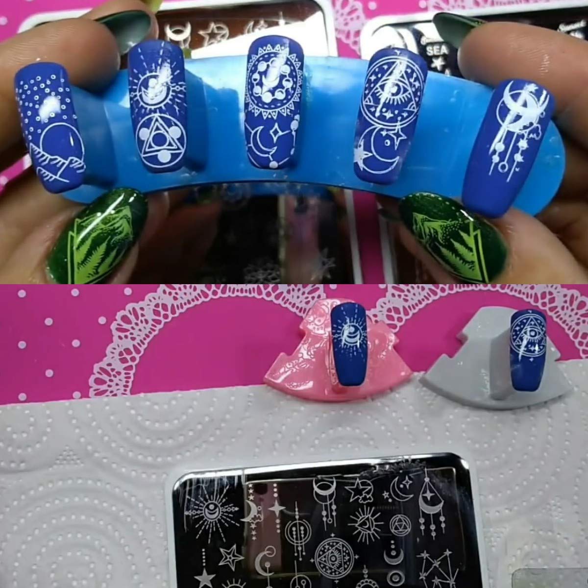 2pcs Sun Moon Star Nail Plates Stamping Set Sea Shell Pattern Stamp Templates Geometry Flowers Nail Art Stamper Plates for DIY Print Manicure Salon Design Gift Supplies 9.5x14.5CM-Velvo Beauty