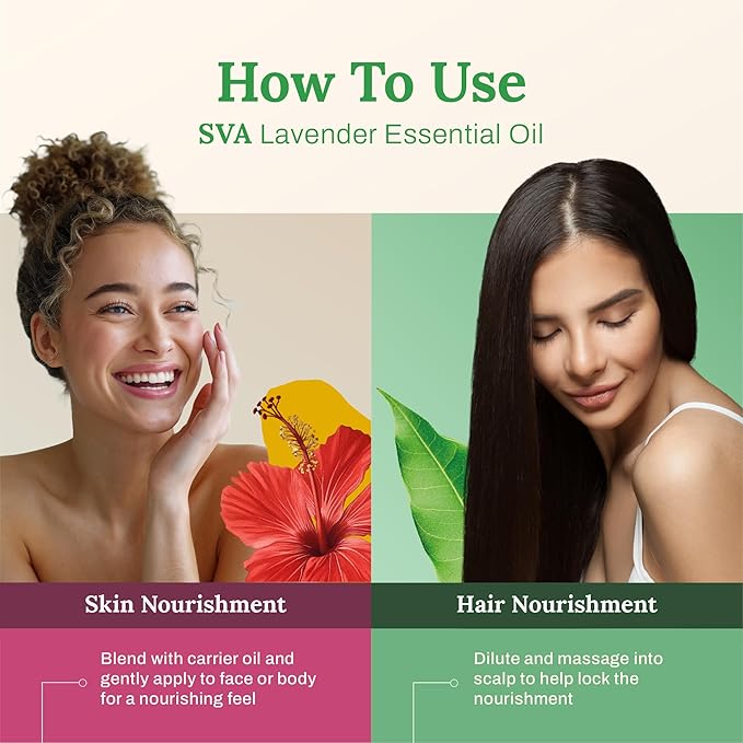 SVA Lavender Essential Oil – 4 Fl Oz – 100% Natural Lavender Oil - for Diffuser, Hair Care, Face, Skin Care, Aromatherapy, Scalp and Body Massage, Soap and Candle Making – with Dropper-Velvo Beauty