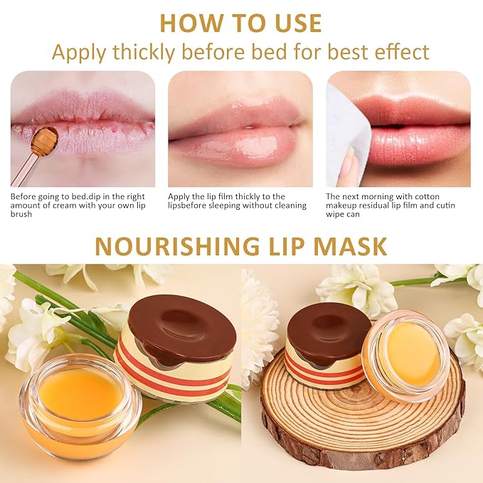 DMSKY Bee Lip Balm Honey Pot 12 PCS, Propolis Lip Mask Overnight, Moisturizing Hydrating Lip Sleeping Mask Prevention Dry and Cracked, Reduce Lip Lines-Velvo Beauty