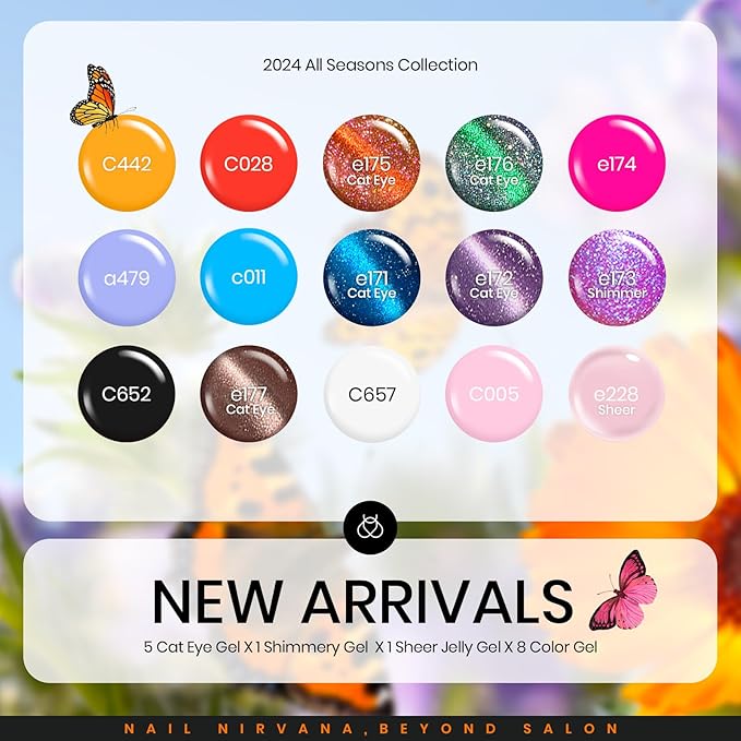 Beetles Cat Eye Gel Nail Polish Set, 15 Colors Gel Polish Nail Kit, Orange Glitter Purple White Blue Sparkle Uv Gel with Base & Top Coat & 3D Silicone Mold Nail Art for Decoration-Velvo Beauty