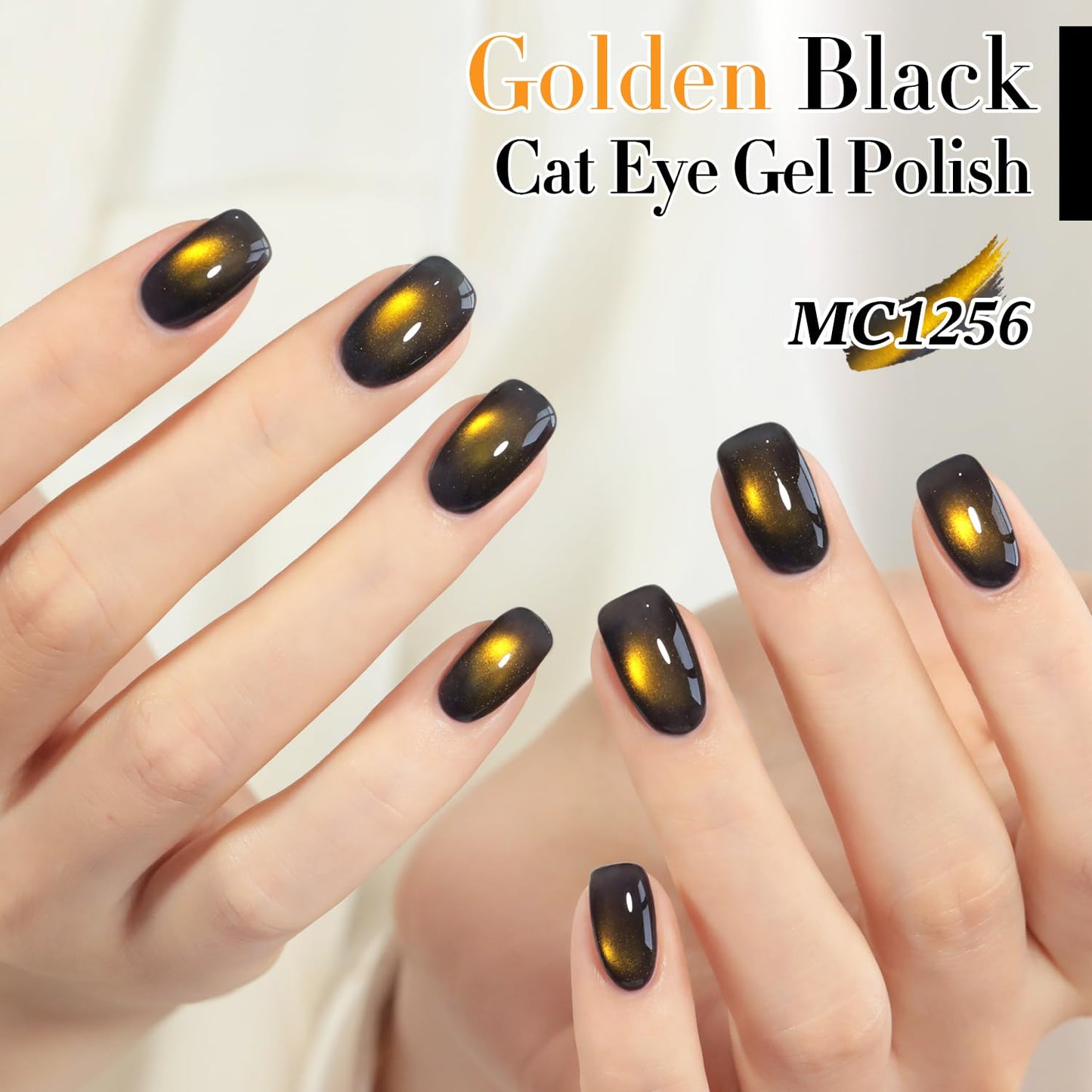 Double Rhythm Jelly Glass Cat Eye Gel Polish with Magnet 15ML Holographic Glitter Shimmer Translucent Sheer Color Magnetic Nail Polish Salon DIY at Home (Golden Black-MC1256)-Velvo Beauty