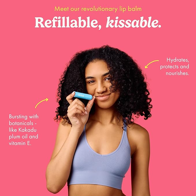 Wild Refillable Lip Balm Starter Kit - Includes Blue Aluminum Case & 3 Pack Lip Balm Refills in a Variety of Scents - Includes Coconut & Vanilla, Passionfruit Swirl & Watermelon Flavors-Velvo Beauty