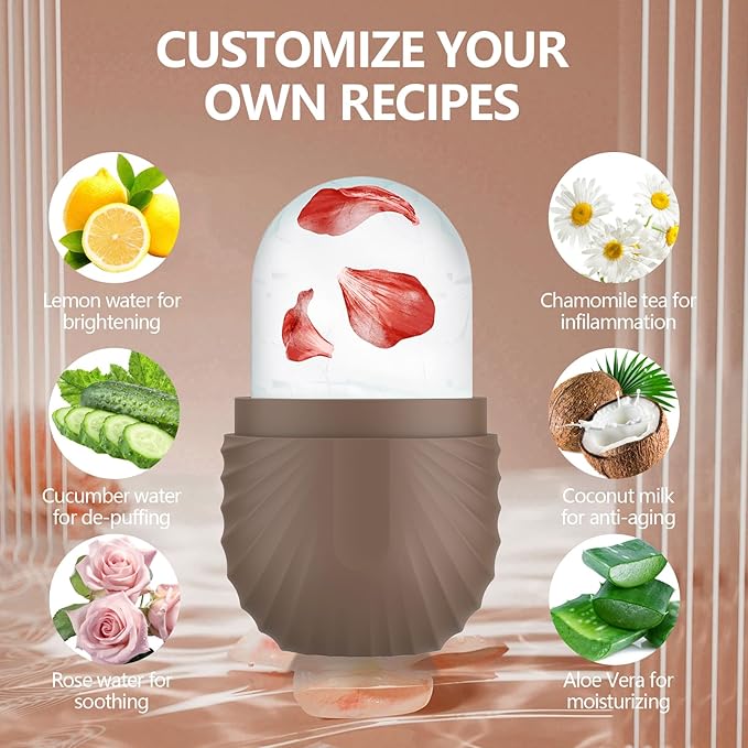 Ice Roller for Face and Eye, Silicone Ice Facial Roller Ice Holder, Face Ice Mold Skin Care, Face Icers Reusable Ice Cube Roller for Shrink Pores Anti Wrinkle Reduce Puffiness, Brown-Velvo Beauty