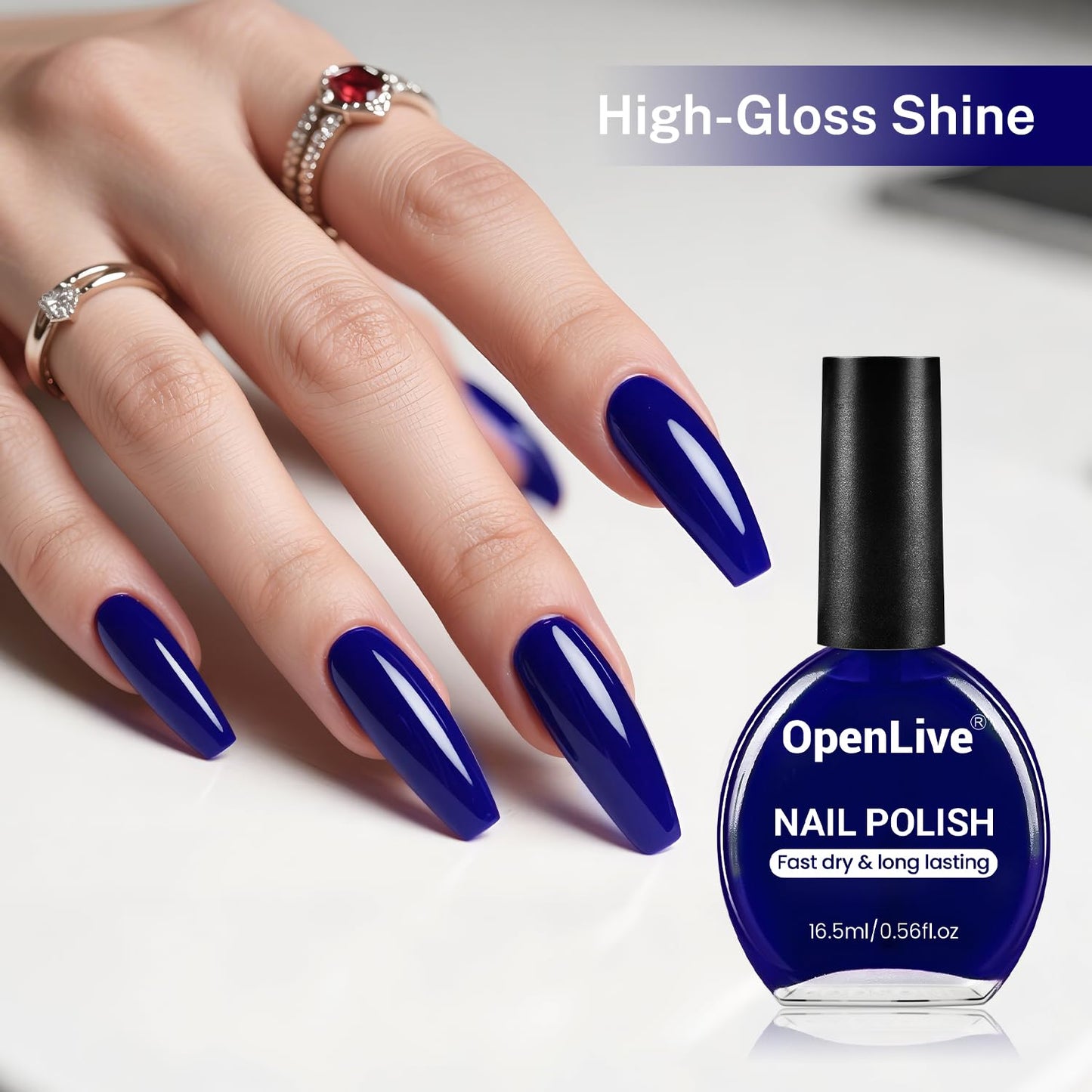 16.5ml Dark Blue Nail Polish Large Volume Quick Dry Nail Polish, Long Lasting Shine, Fingernail Toenail Nail Art DIY Home Travel Nail Art Gift-Velvo Beauty