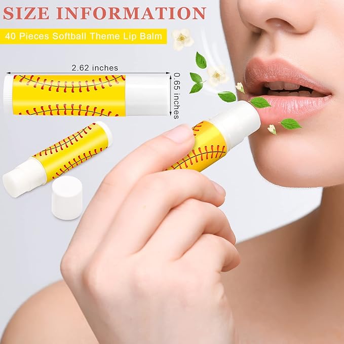 Demissle 40 Pcs Softball Lip Balm, Softball Lipstick, Organic Jasmine Taste Moisturizing Lip Balm, Softball Gifts for Women, Girl, Team-Velvo Beauty