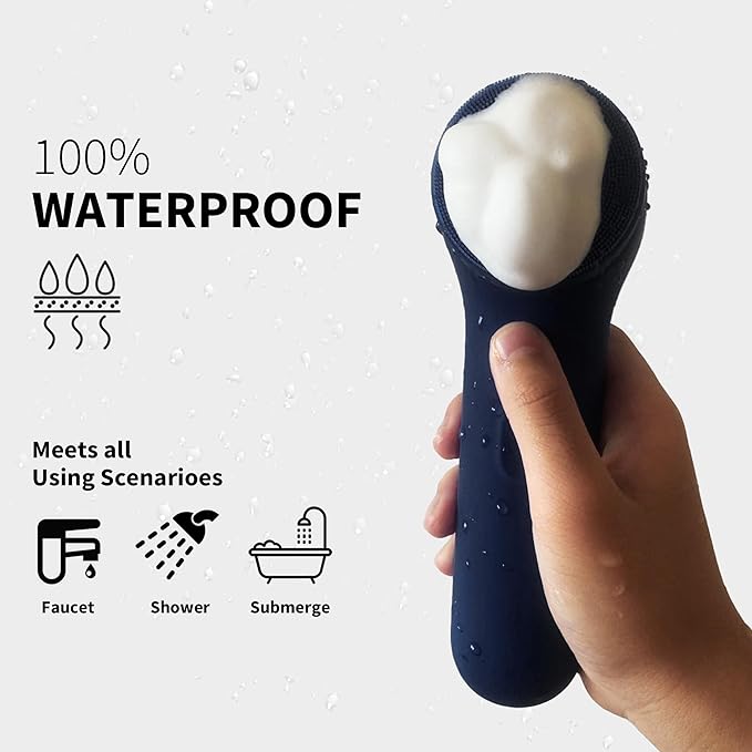 Premium Face Scrubber, Deep Pore Cleansing Brush, Waterproof & Rechargeable Face Scrub Brush for Men& Women, Electric Facial Exfoliator with 3 brushes, 3 Intensities, 2 Modes with Eye Rollor- Charcoal-Velvo Beauty