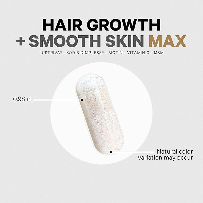 Codeage Hair Growth + Smooth Skin Max Vitamins Supplement - Patented Lustriva & SOD B Dimpless Superoxide Dismutase - Hair Growth Health Skin Cellulite Support - Biotin, Vitamin C, MSM - 30 Capsules-Velvo Beauty