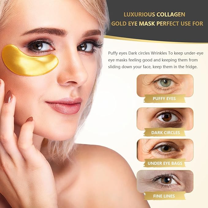 24K Gold Eye Mask, 30 Pairs, Natural Anti-aging Eye Pads for Puffy Eyes, Dark Circles, and Eye Bags with Amino Acid & Collagen, with Revitalize and Hydrate Your Skin-Velvo Beauty
