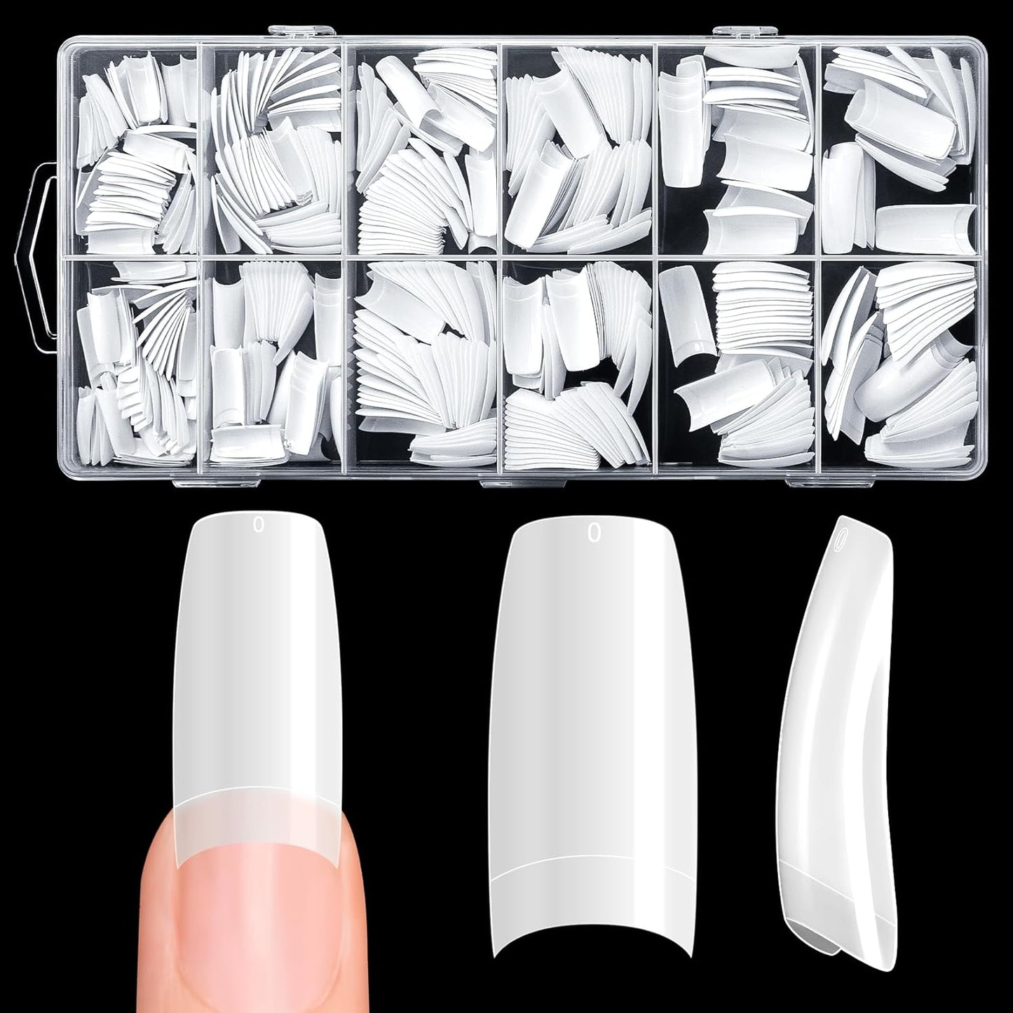 krofaue 500PCS False Nails Tips Lady French Style Acrylic Artificial Tip Manicure Half Cover with Box of 10 Sizes for Nail Tips Art Salons and Home DIY (White)-Velvo Beauty