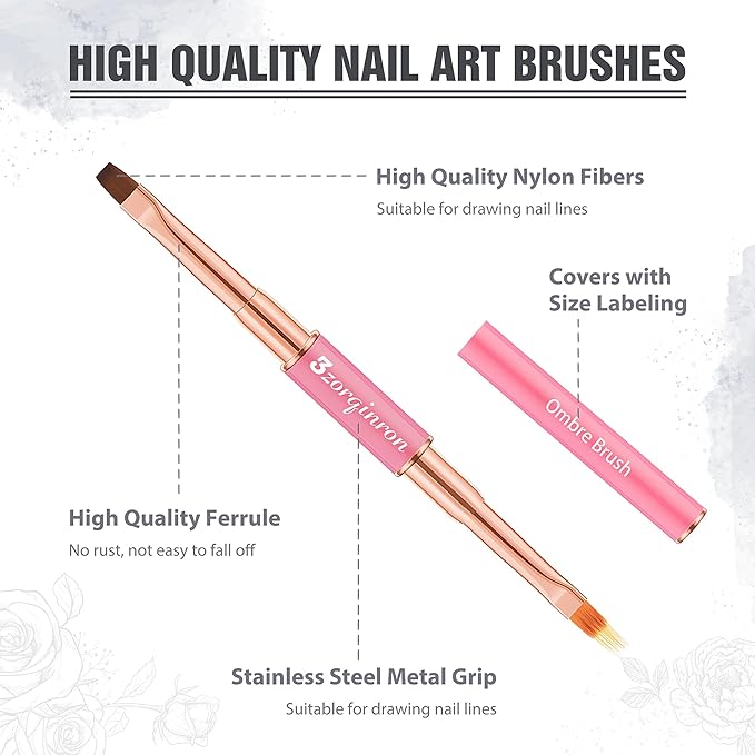 Nail Art Bushes Set, Professional 5Pcs Double-Ended Nail Brush Kit for Details, Long Lines, Ombre & 3D Design-Perfect for DIY Manicures & Salons (Pink)-Velvo Beauty