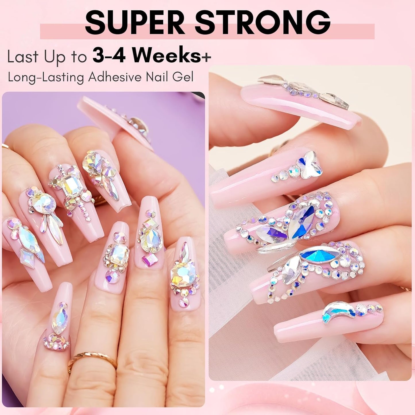 Makartt Nail Rhinestone Glue for Nails- 60ML Super Strong Gel Glue for Rhinestones, 3D Art Charm Decorations Bling Gem Bow Jewels Crystals Beads Diamonds Pearls, Beauty Gift, UV Lamp Need-Velvo Beauty