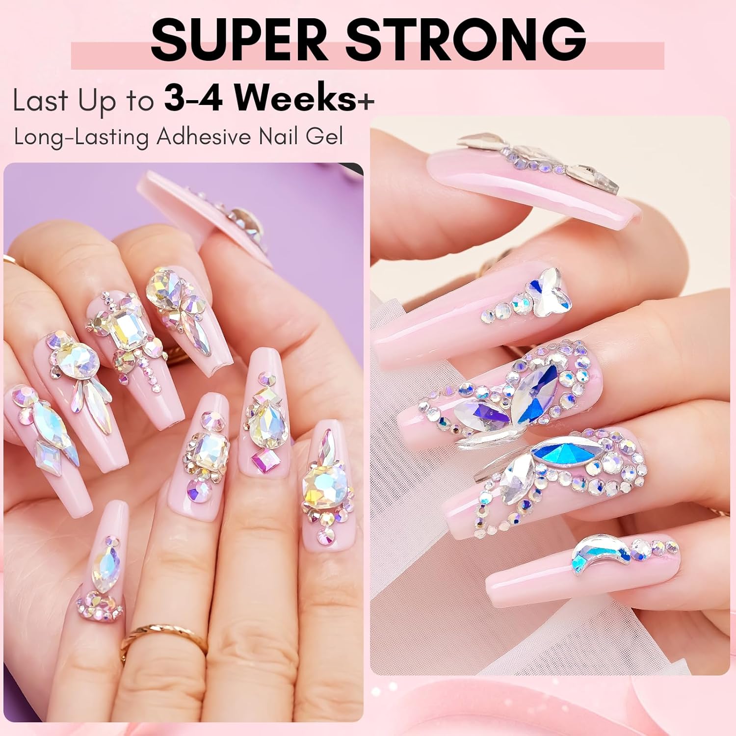 Makartt Nail Rhinestone Glue for Nails- 60ML Super Strong Gel Glue for Rhinestones, 3D Art Charm Decorations Bling Gem Bow Jewels Crystals Beads Diamonds Pearls, Beauty Gift, UV Lamp Need-Velvo Beauty