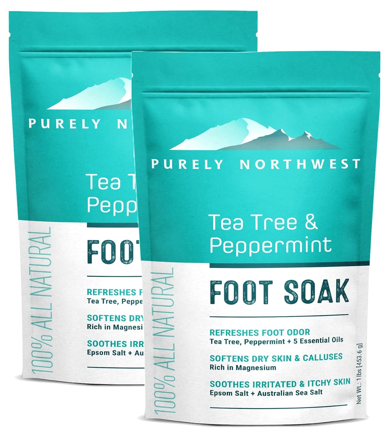 Epsom Salt Tea Tree Foot & Body Soak-Toenail Repair & Ingrown Nails, Athletes Foot Burning & Itching-Stubborn Foot Odor & Softens Callouses-Purely Northwest-USA 2 LB-Velvo Beauty
