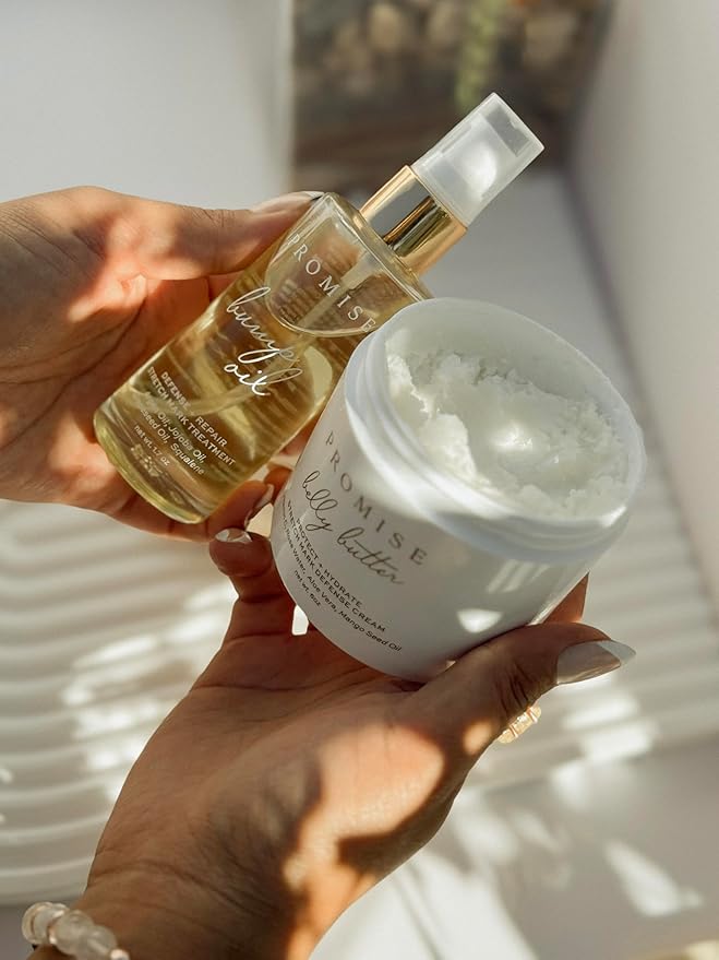 Promise Stretch Mark Prevention Kit, Scars and Dry Skin, Ultra-Hydrating Stretch Mark Cream and Stretch Mark Oil for Pregnant Women, Vegan, Non-Toxic, Set-Velvo Beauty