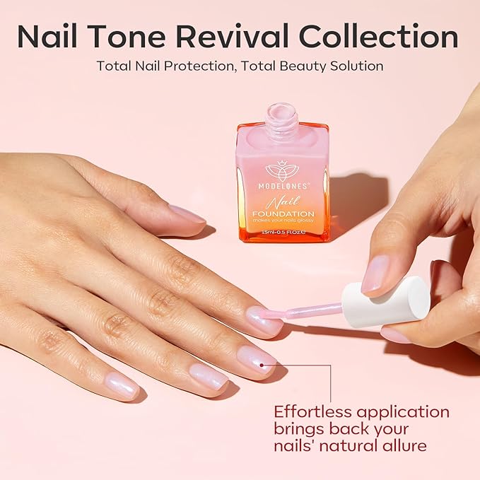 modelones Nail Strengthener, Sparkle Pink Nail Natural Concealer Foundation Polish Air Dry Nail Growth Polish for Damaged Nails Imperfection Masking Gifts for Women 15ml-Velvo Beauty