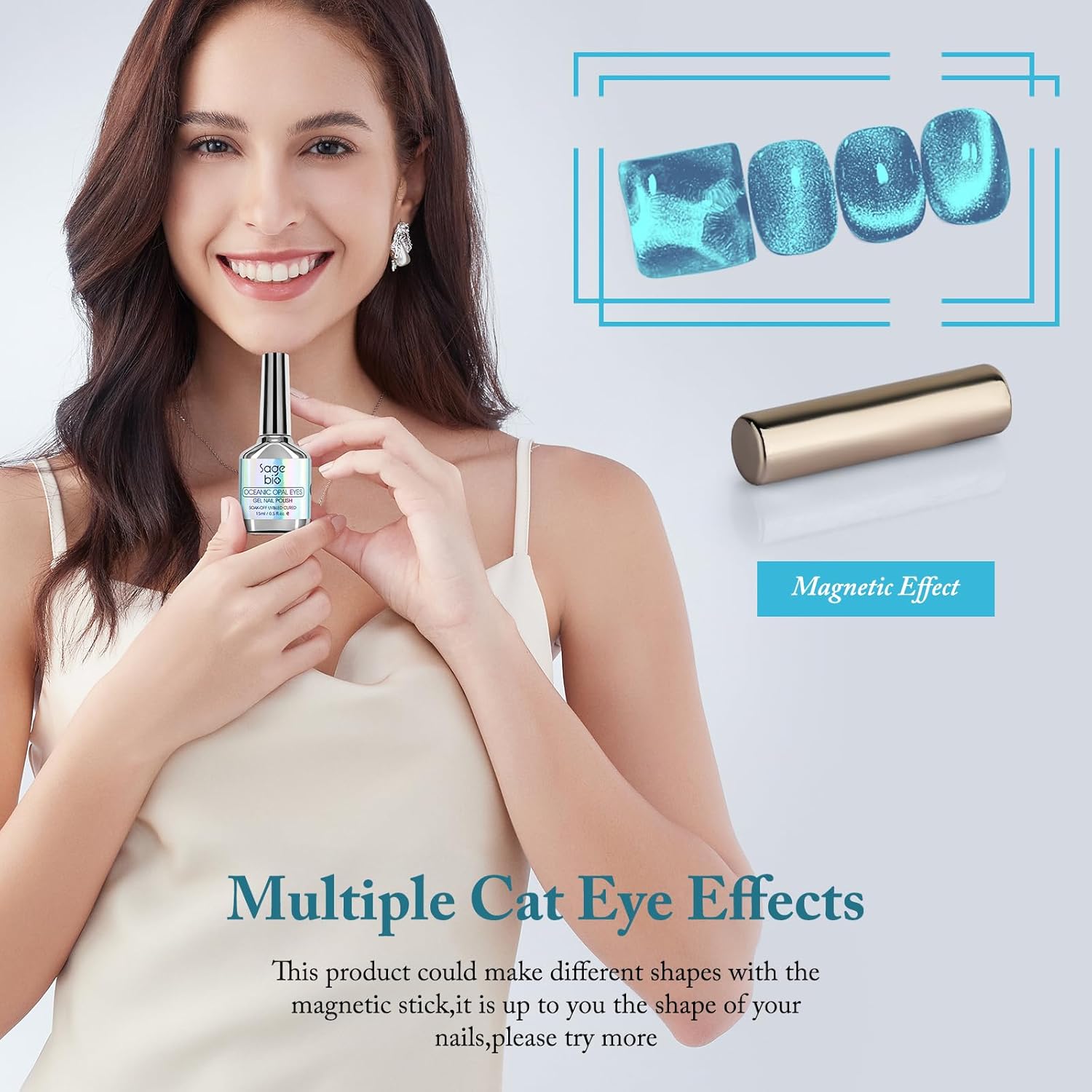 Cat Eye Gel Nail Polish with Magnet Stick, 15ml Glitter Holographic Nail Polish, Magnetic Effect Gel for Home DIY Manicure Gift, Blue Tears-Velvo Beauty