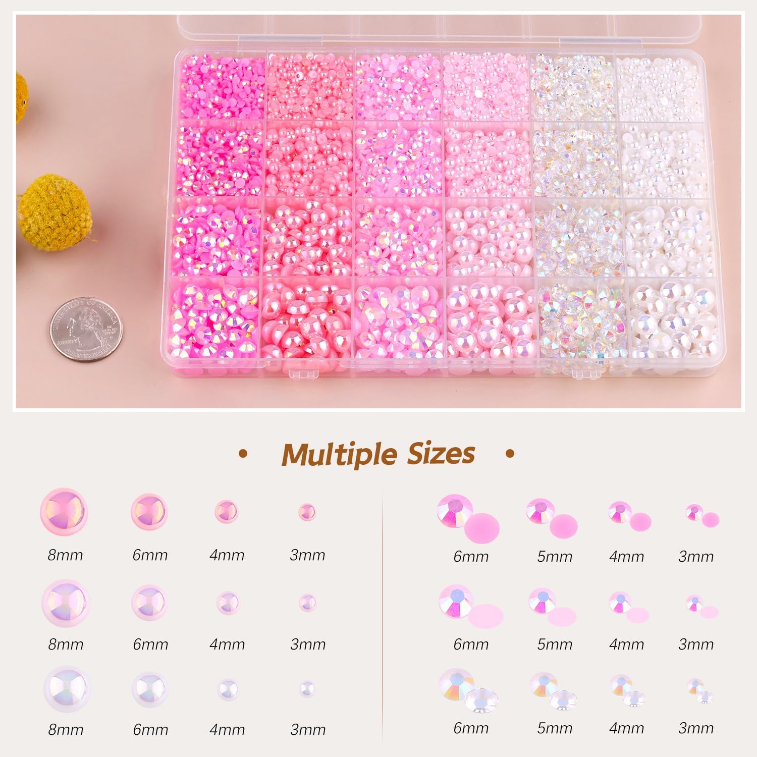 9000PCS Flatback Pearls and Rhinestones for Bedazzling, Pink White 3-10mm Resin Rhinestones and Half Pearls for Crafting, Nail Art and Grad Cap Decor with B7000 Jewelry Glue-Velvo Beauty