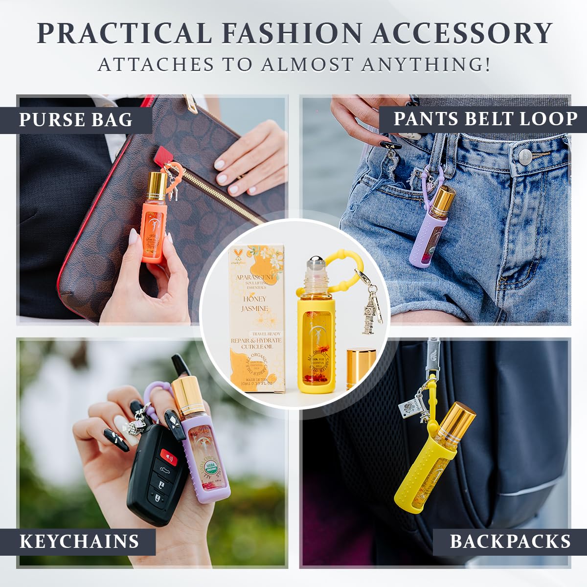 Honey Jasmine Organic Nail Cuticle Oil Pen with Jojoba, Coconut MCT, and Rosehip for Nail Hydration, Growth & Strength, Travel Size Keychain(0.34 Fl Oz)-Velvo Beauty