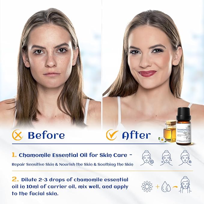 HIQILI 0.33 Fl Oz Chamomile Essential Oil, Air Purifying, Relaxing, Skin Care, Can be Added to Fresheners, Foot Baths, Body Lotions Use - 10ml-Velvo Beauty