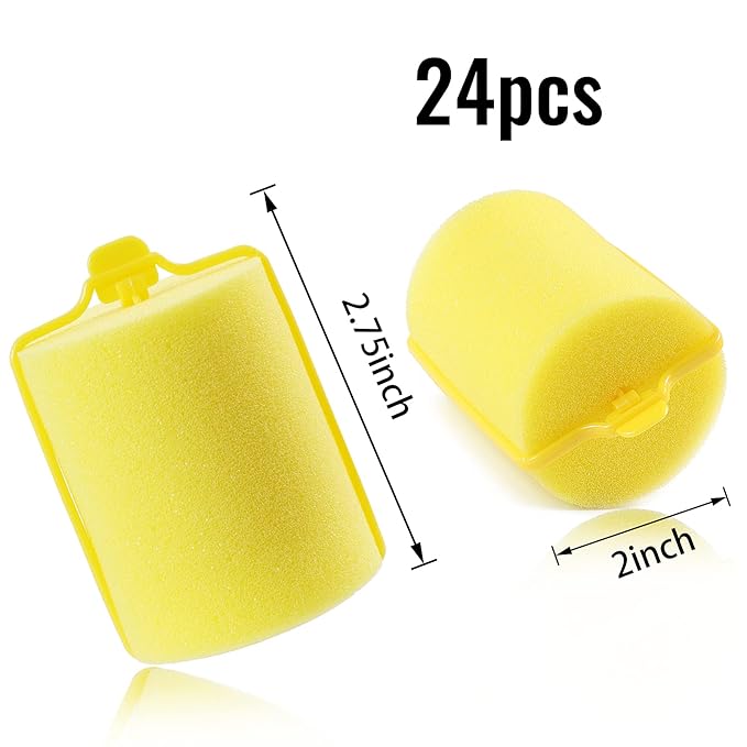 Jumbo Foam Sponge Hair Roller Soft Sleeping rollers Curvy Wavy Hairstyle Curling Hair Styling Tools 24 Pieces Use For Long Hair Short Hair Ladies And Children 2"X2.75"(yellow)-Velvo Beauty