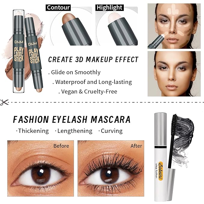 Makeup Set Kit for Women Girls Teens, Makeup Present Set, Includes 9 Color Eyeshadow, Counter Stick, Foundation, Eyebrow Pencil, Eyeliner, Mascara, Lip Gloss, 5Pcs Brushes, Sponge-Velvo Beauty