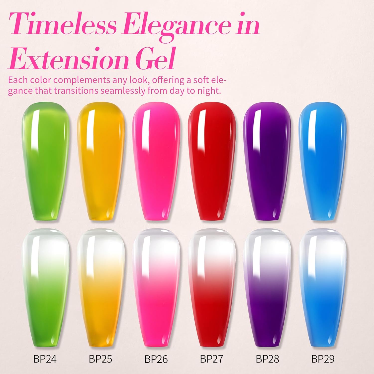 BORN PRETTY Neon Extension Nail Gel Kit-6 Colors Gel Kit Neon Pink Blue All-In-1 with Nail Lamp Base Top Coat Set Nail Forms French Manicure Set-Velvo Beauty