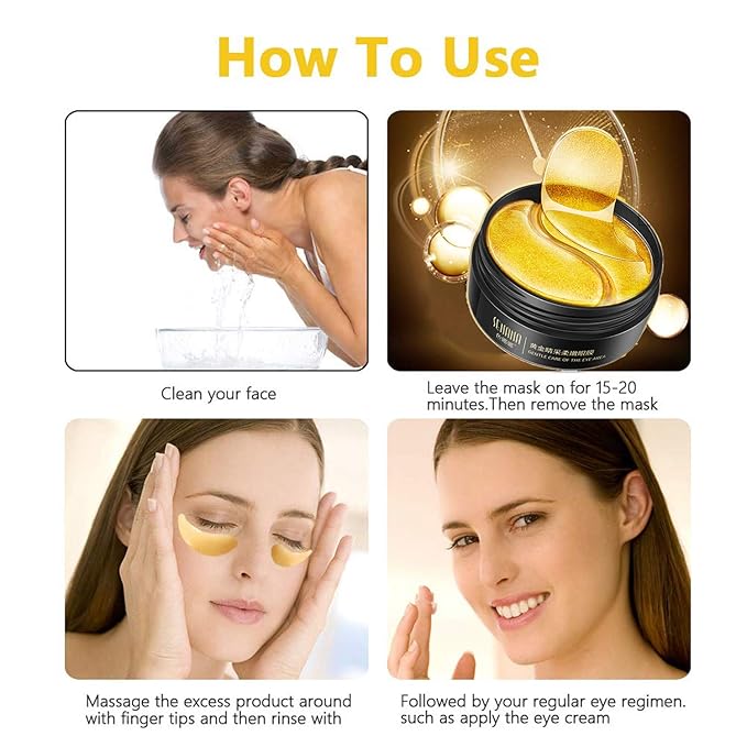 Under Eye Collagen Patch, 24K Gold Anti-Aging Mask, Pads for Puffy Eyes & Bags, Dark Circles and Wrinkles, with Hyaluronic Acid, Hydrogel, Deep Moisturizing Improves elasticity, 30 Pairs-Velvo Beauty