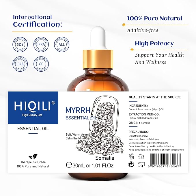 HIQILI Myrrh Essential Oil, for Skin, Massage, 100% Pure & Natural - 1.01 Fl Oz-Velvo Beauty