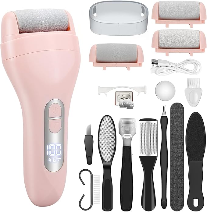 Callus Remover for Feet - with Larger Grinding Head, Electric Portable Pedicure Kit Foot File Callus Remover, Rechargeable Waterproof Foot File for Foot Care Deadskin Remover LCD Display-Pink-Velvo Beauty